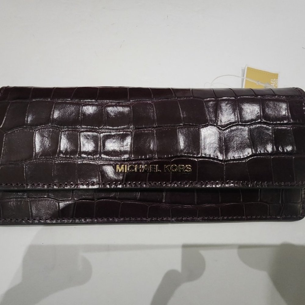 NWT Authentic Rare Michael Kors Croco Embossed Purple Leather Long Wallet